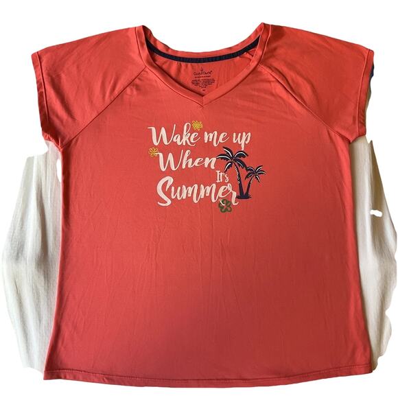 Cuddl Duds Women Shirt M Coral PulloverGraphic Print Wake Me Up When It’s Summer - Picture 1 of 6